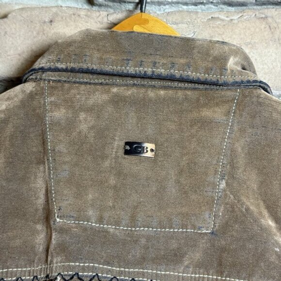 Deadstock Godbody Denim Technology Tan Cotton Faux Suede Jean Jacket Mens 3XL - Picture 5 of 10